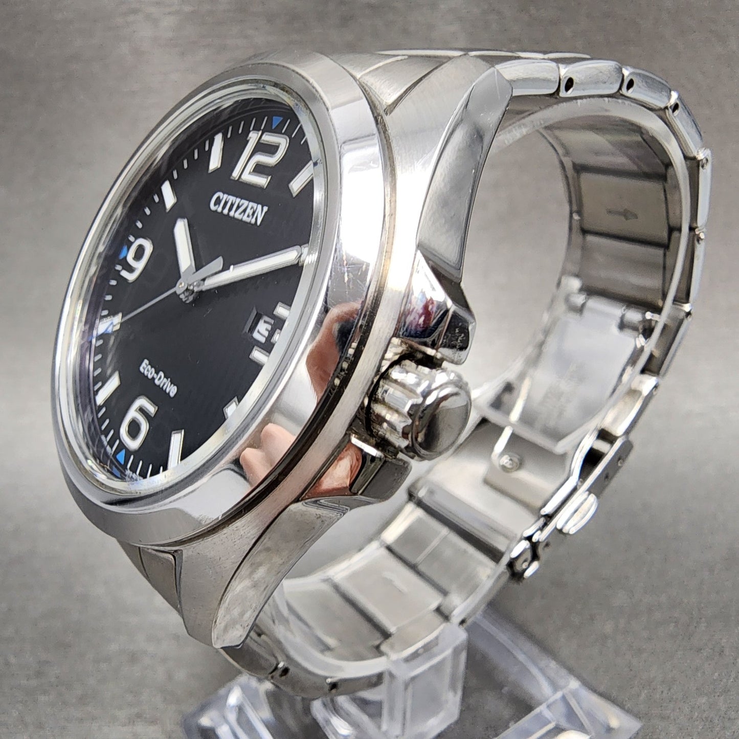 Citizen EcoDrive Watch Men 43mm Black Dial Silver Tone Date J810R006961 Runs4