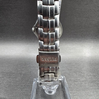 Seiko Pulsar Watch Women 27mm MOP Dial Silver Tone Gemmed Date VX82-X416 New Bat7
