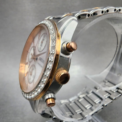 Seiko Chronograph Watch Women 34mm MOP Dial Two Tone Date 7t920mz0 New Battery2