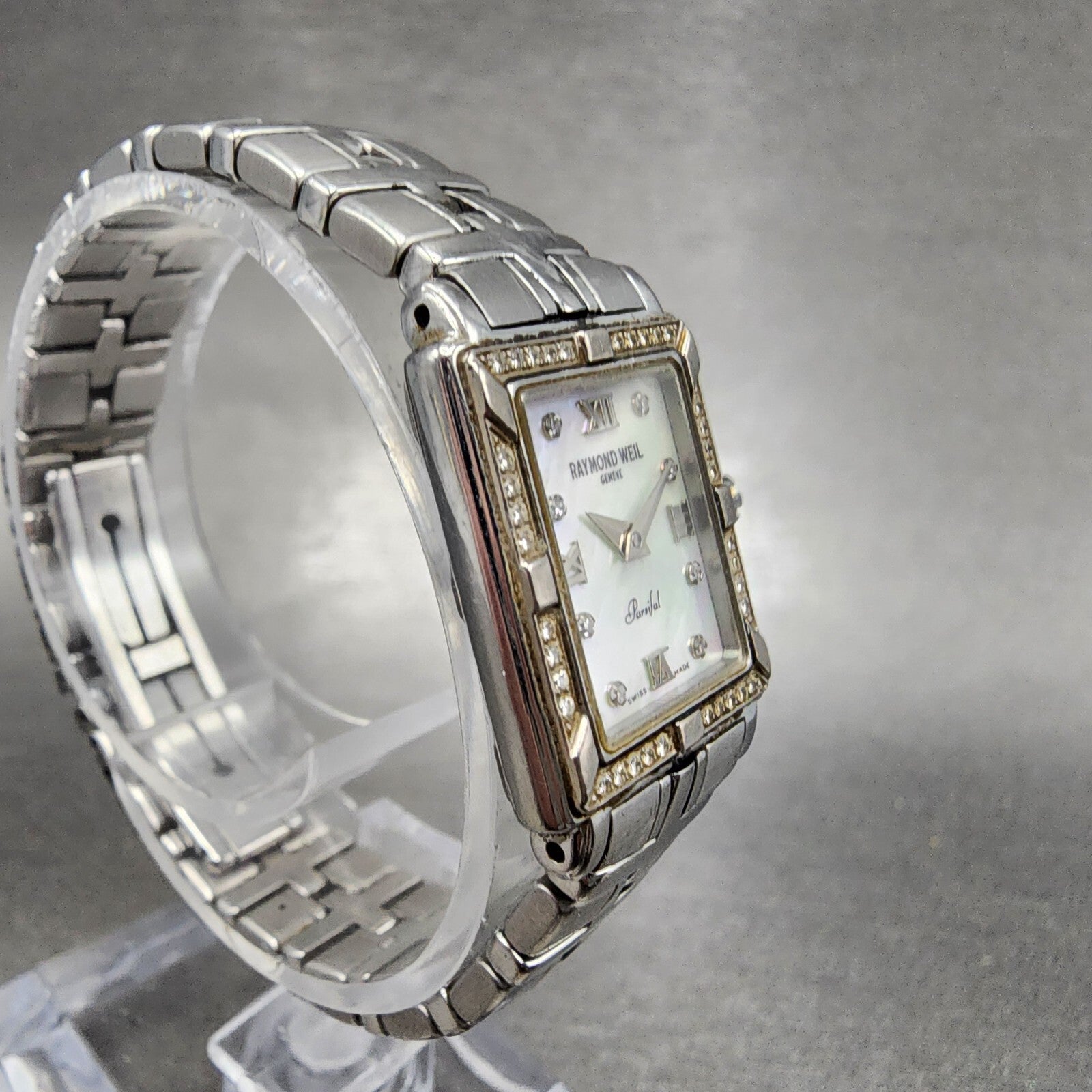 Raymond Weil Parsifal Tank Watch Women 19mm MOP Dial Steel Diamonds New Battery3