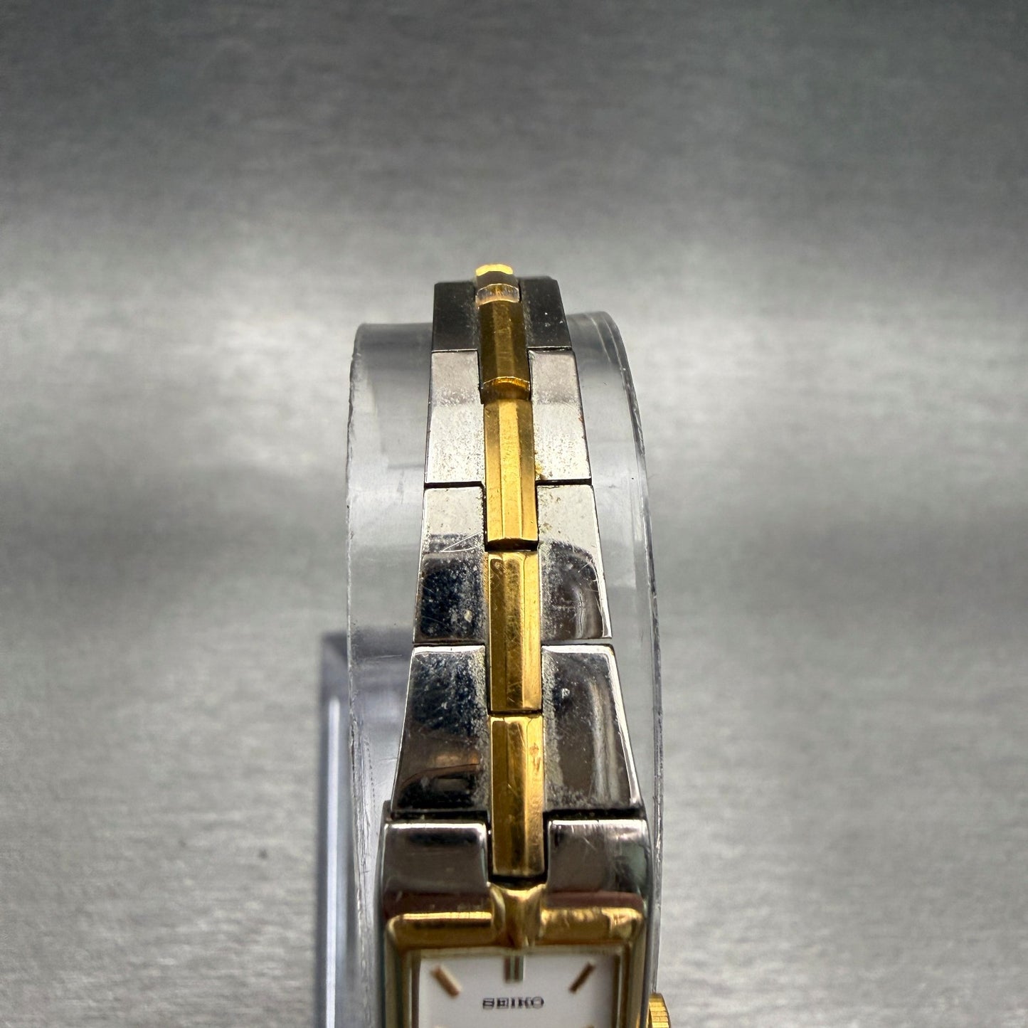 Seiko Watch Women 13mm White Dial Two Tone Rectangle 2E20-7479 New Battery4
