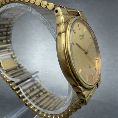 Citizen CQ Watch Men 30mm Gold Dial Gold Tone Round 3620-364228 New Battery3