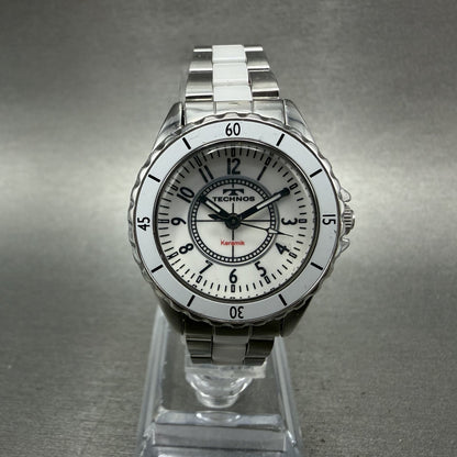 Technos Ceramic Watch Women 29mm White Dial Silver Tone Round New Battery0