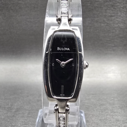 Bulova Watch Women 14mm Black Dial Silver Tone Rectangle 96T15 New Battery JP0