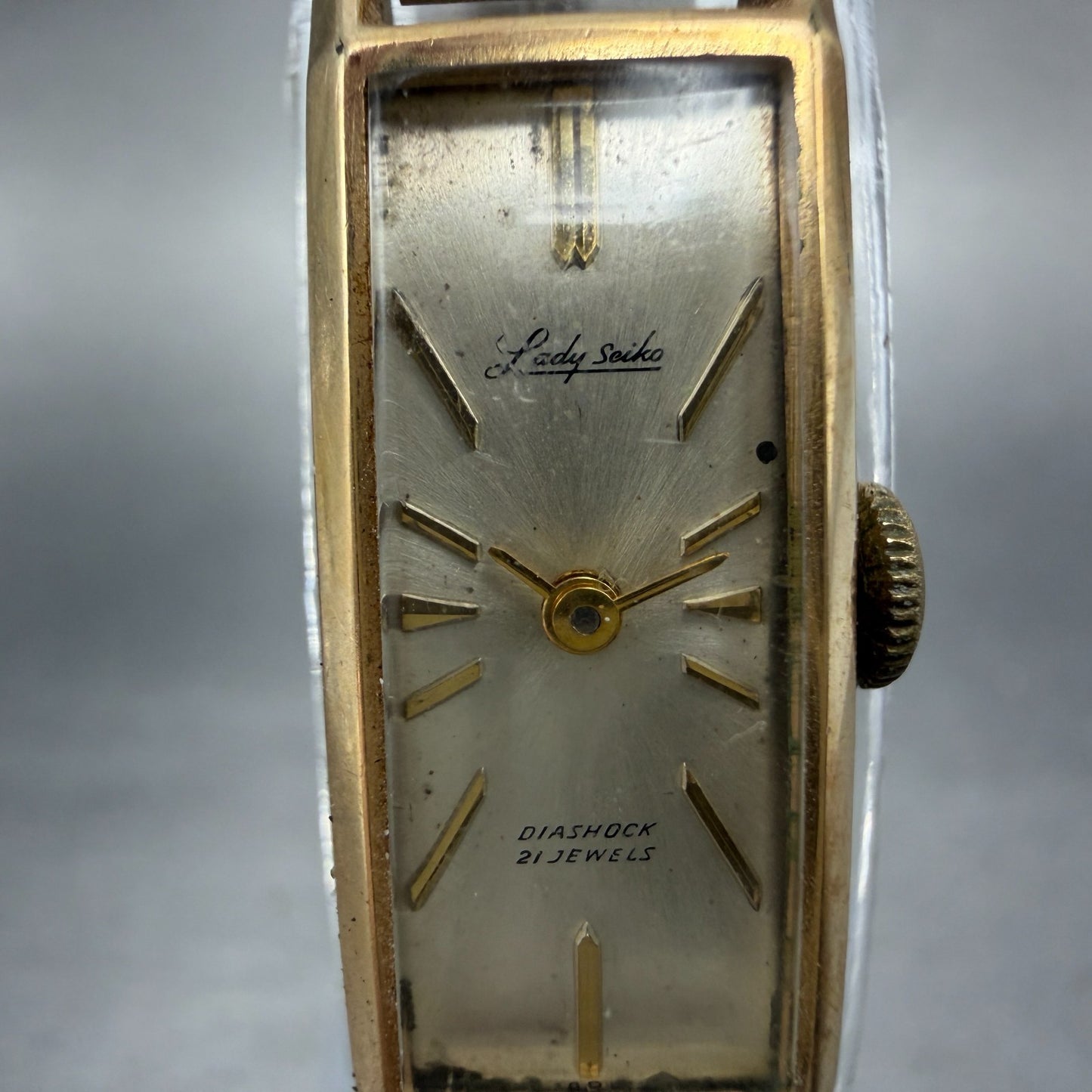 Seiko Lady Seiko Tank Watch Women 12mm Silver Dial Gold Tone Manual 4037 Runs1