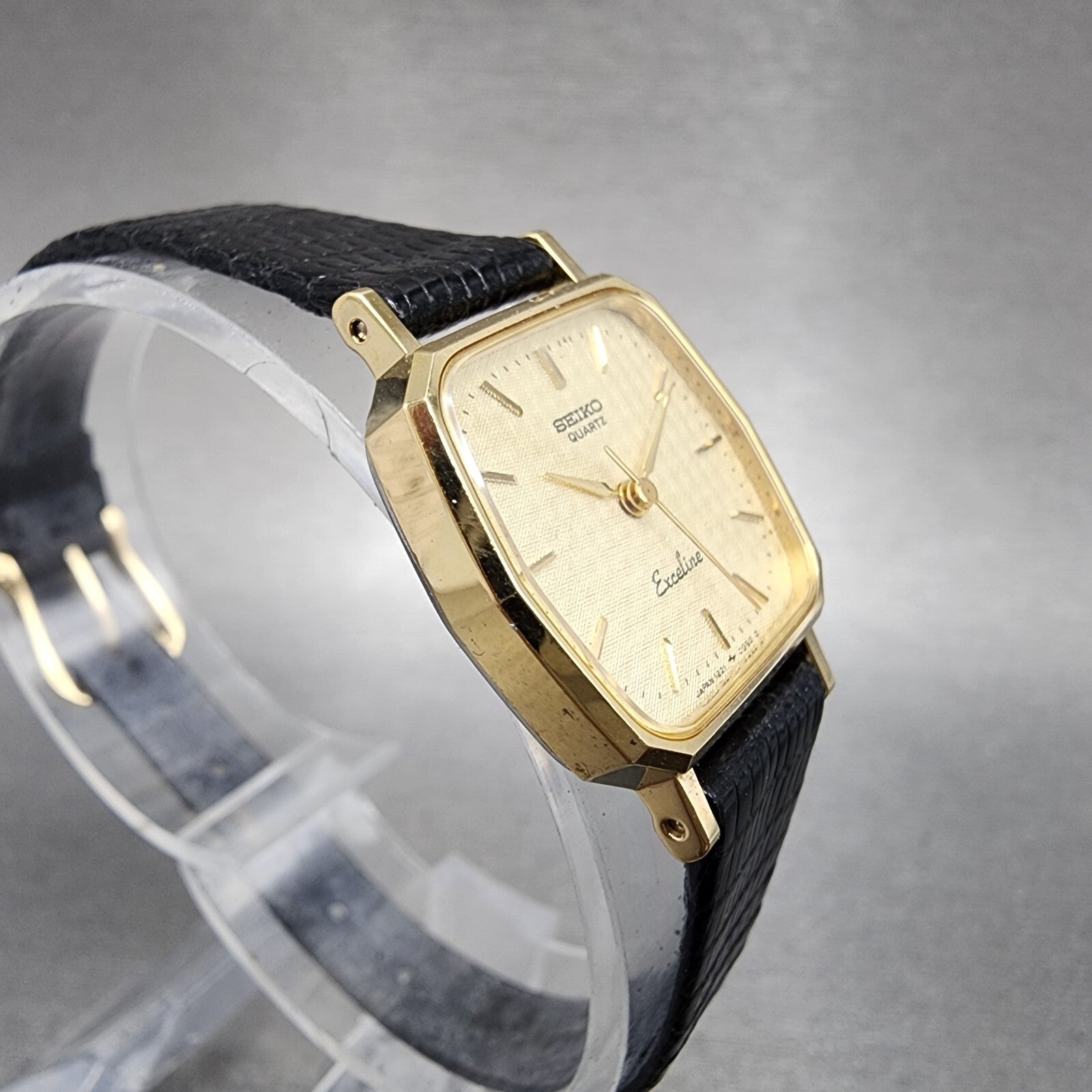 Seiko Exceline Watch Women 21mm Gold Dial Gold Tone Hexagon 12215010 New Batt3