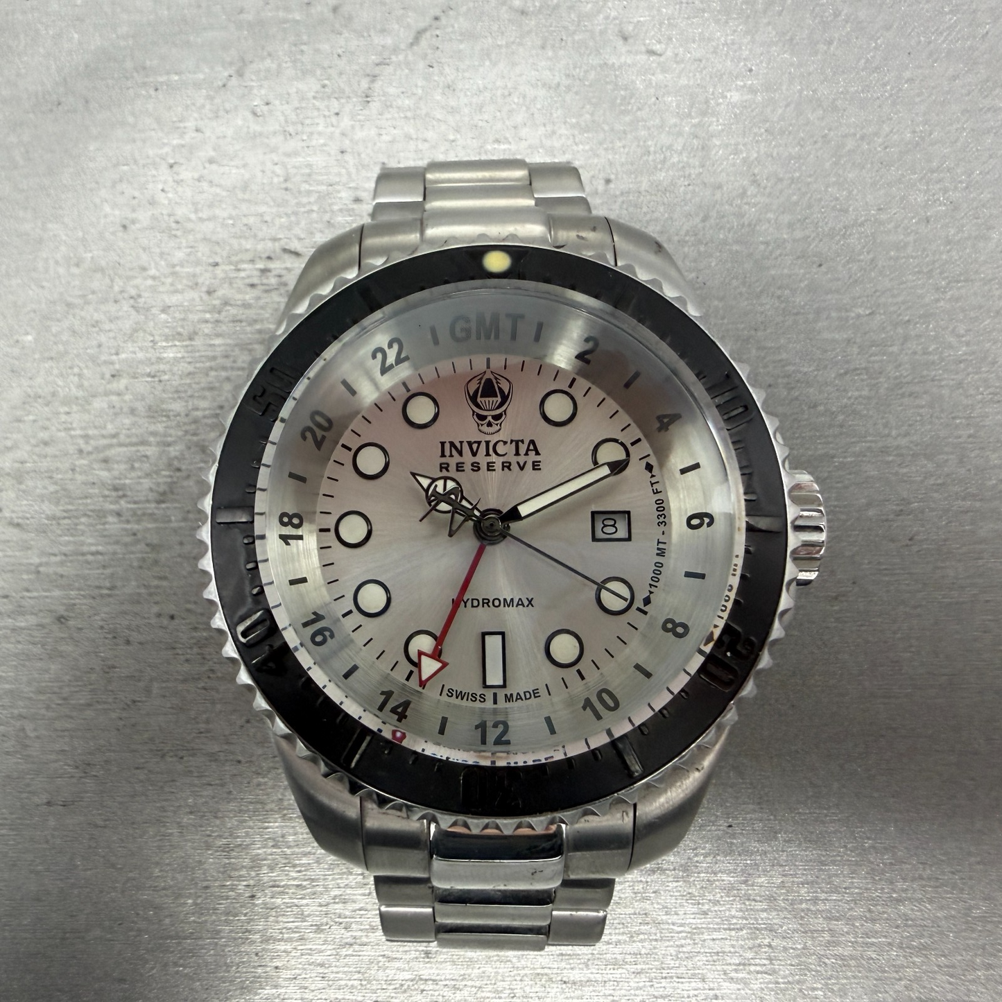 Invicta Reserve Hydromax GMT Watch Men 52mm Silver Dial Steel Date Round New Bat0