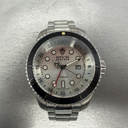 Invicta Reserve Hydromax GMT Watch Men 52mm Silver Dial Steel Date Round New Bat0
