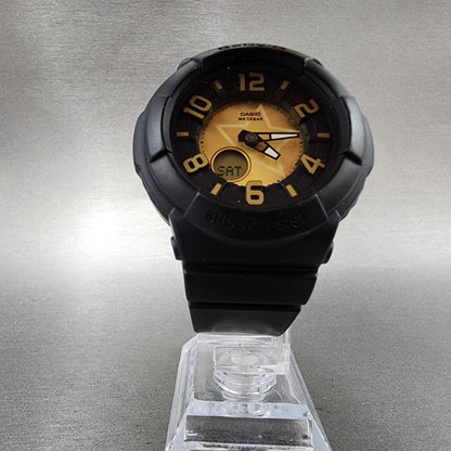 Casio BabyG BGA133 Watch Women 43mm Gold Dial Black Tone Analog Digital NewBat5