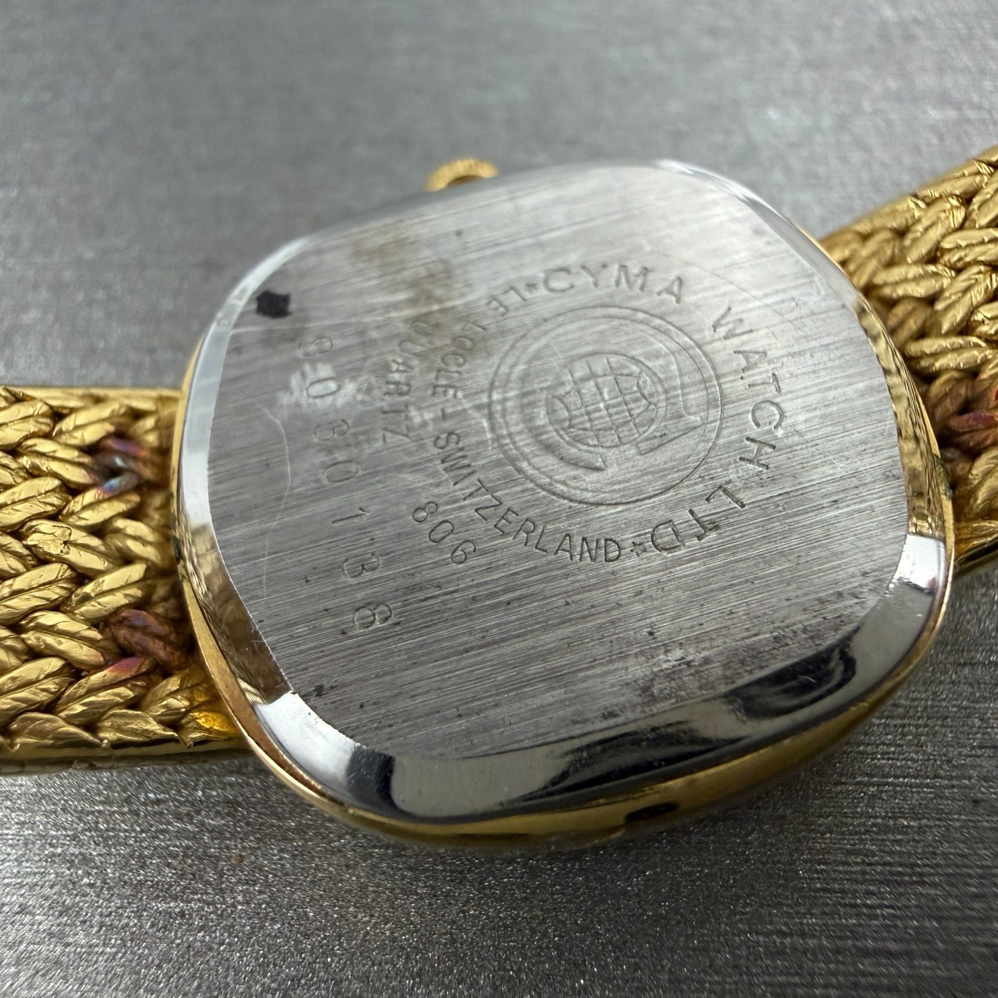 Cyma Watch Women 22mm Gold Dial Gold Tone Rectangle 806 New Battery Vintage9