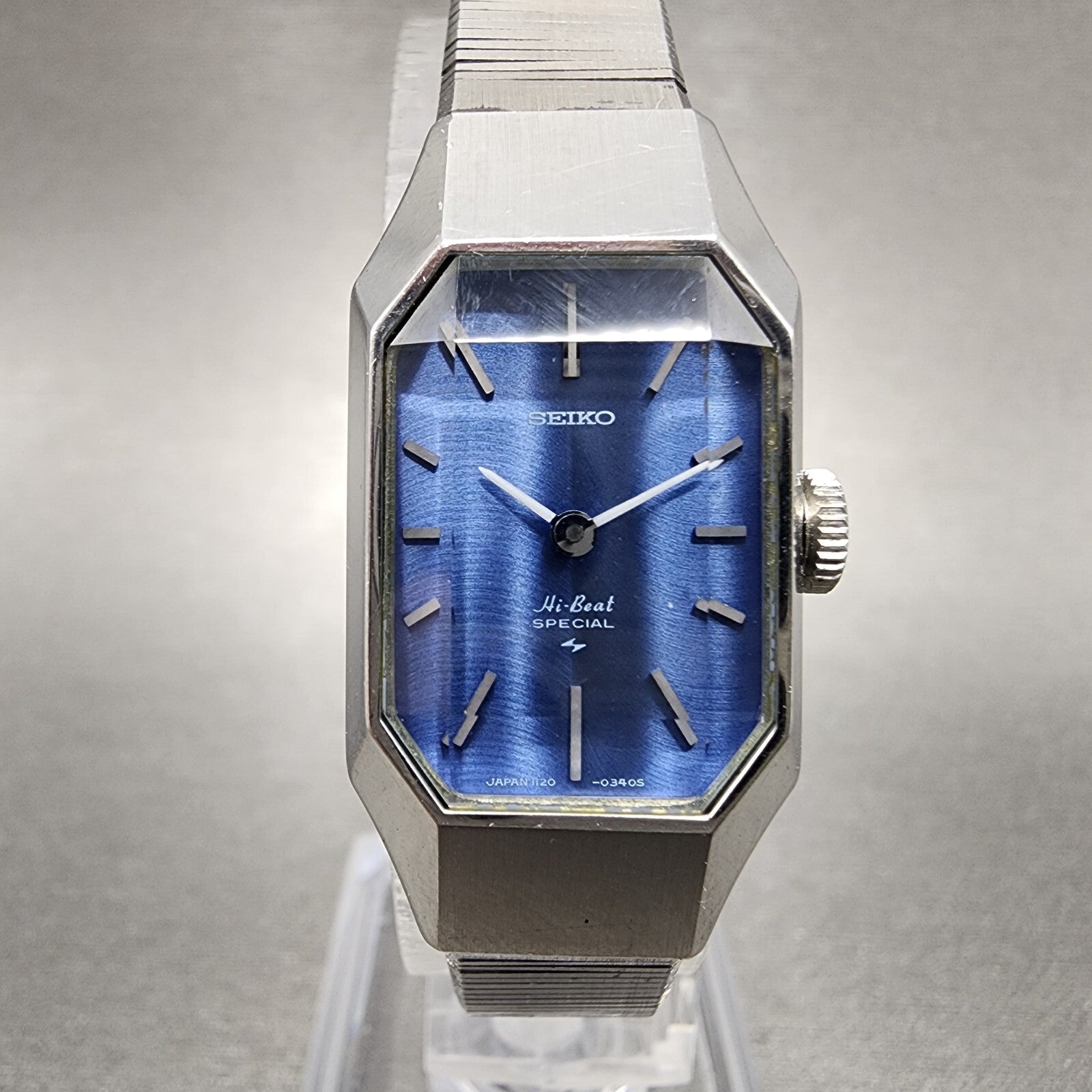 Seiko Special Tank Watch Women 18mm Blue Dial Silver Tone Manual 11203090 Runs0