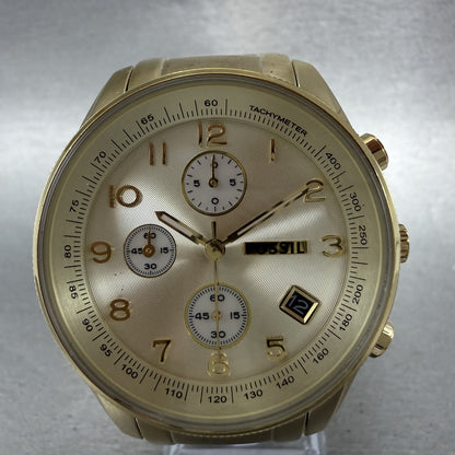 Fossil Chronograph Watch Women 40mm Champagne Dial Gold Tone Date Round New Batt1