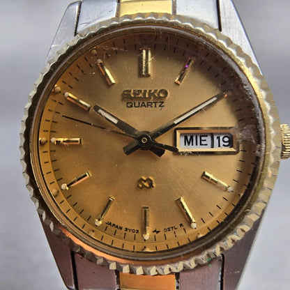 Seiko SQ Watch Women 24mm Gold Dial Two Tone Daydate Round 3Y03-0160 New Battery1