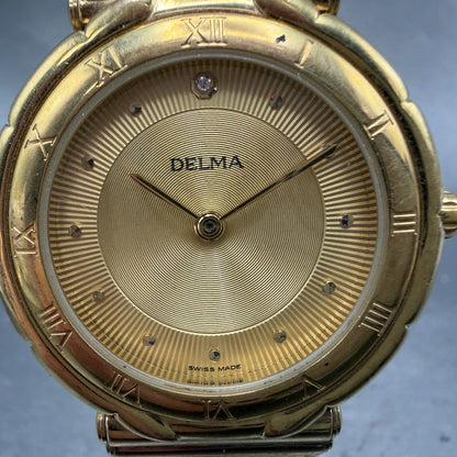 Delma Watch Men 34mm Gold Dial Gold Tone Round Bracelet Swiss New Battery1