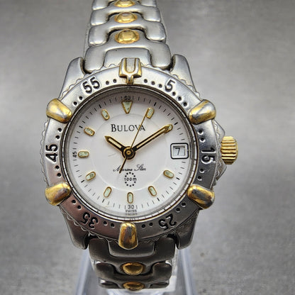 Bulova Marine Star Watch Women 25mm White Dial Two Tone Date TF705L New Battery0