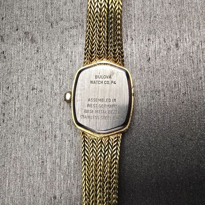 Bulova Watch Women 17mm Gold Dial Gold Tone Hexagon 92K40 New Battery10