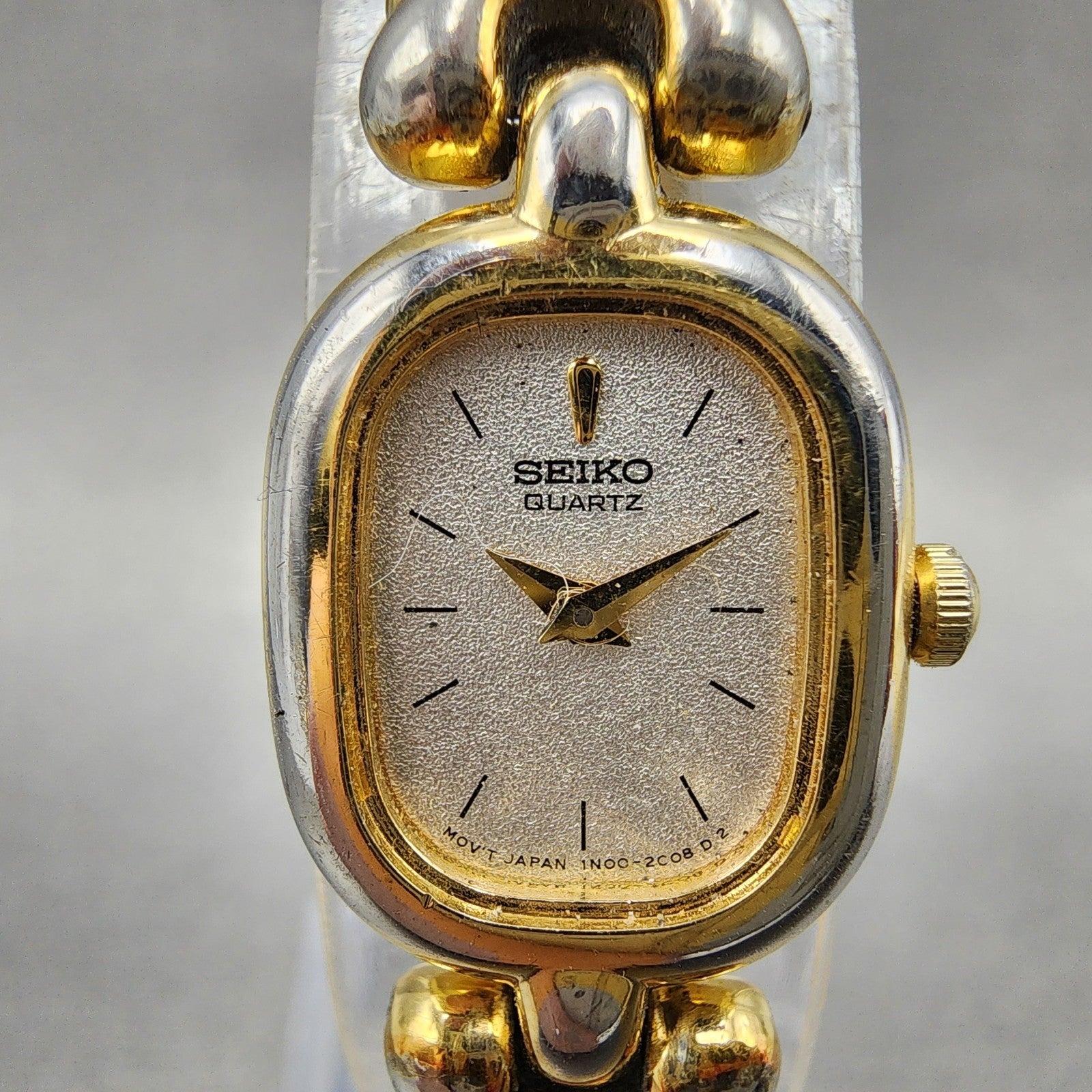 Seiko Watch Women 16mm Silver Dial Two Tone Rectangle 1n005h69 New Battery READ1