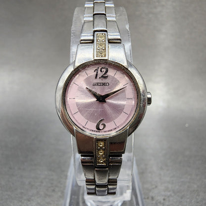 Seiko Watch Women 20mm Pink Dial Silver Tone Round 1n000sj0 New Battery0