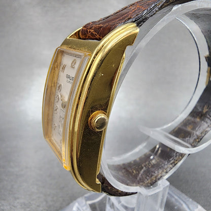 Gruen Curvex Tank Watch Women 20mm Cream Dial Gold Tone Rectangle New Battery2