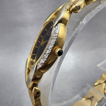 Citizen Elegance Watch Women 15mm Black Dial Gold Tone Oval 5421F44701 New Batt2