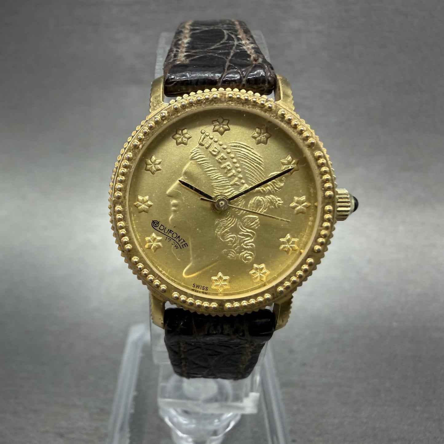Lucien Piccard Liberty Coin Watch Women 24mm Gold Dial Gold Tone Manual Wind Run0