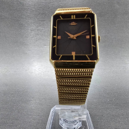 Seiko Tank Watch Men 24mm Black Dial Gold Tone Rectangle 8Y21-509A New Battery5