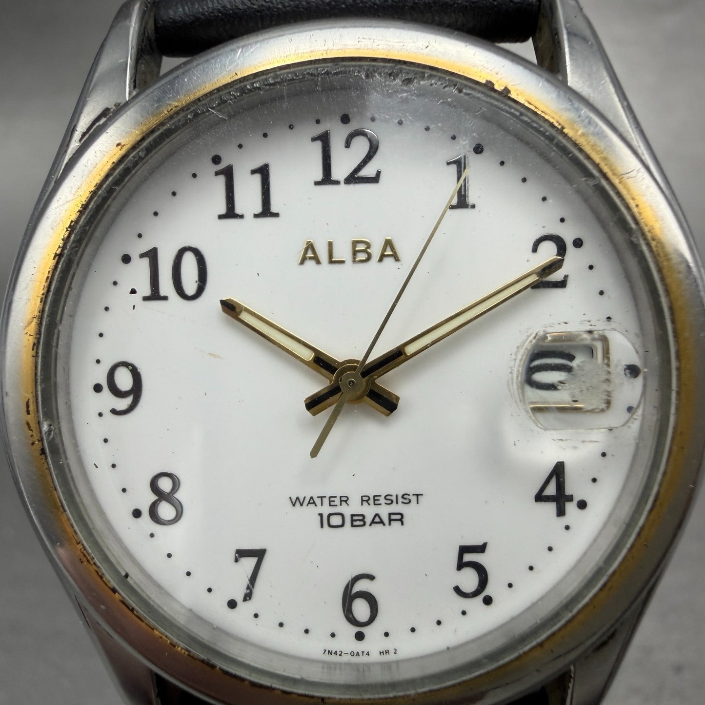 Seiko ALBA Watch Men 36mm White Dial Two Tone Date Round 7N42-0AD0 New Battery1