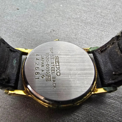 Seiko Watch Women 21mm Gold Dial Gold Tone Round 7320-0010 New Battery Vintage9