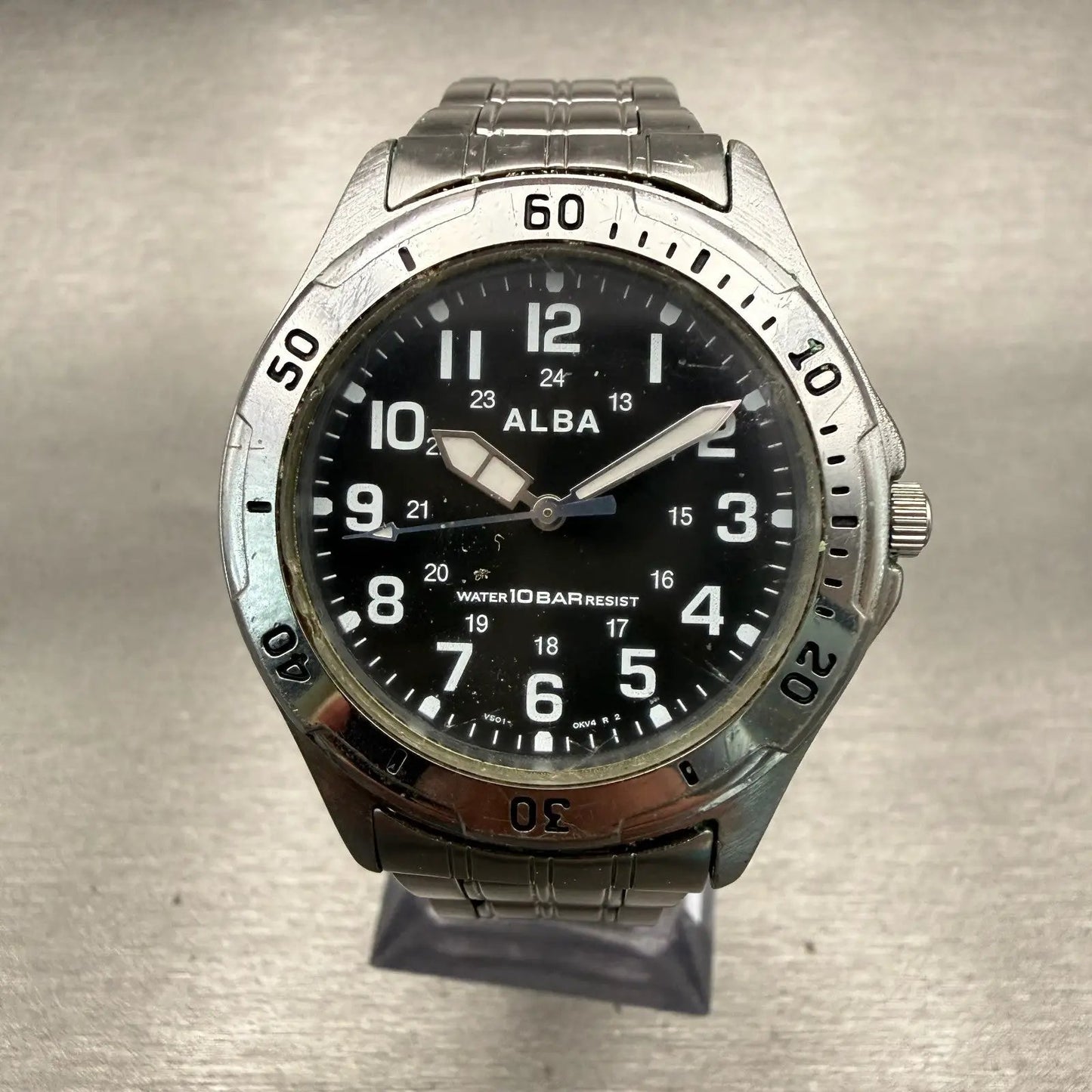Seiko Alba Watch Men 35mm Black Dial Silver Tone Round V501-0DA0 New Battery VTG0