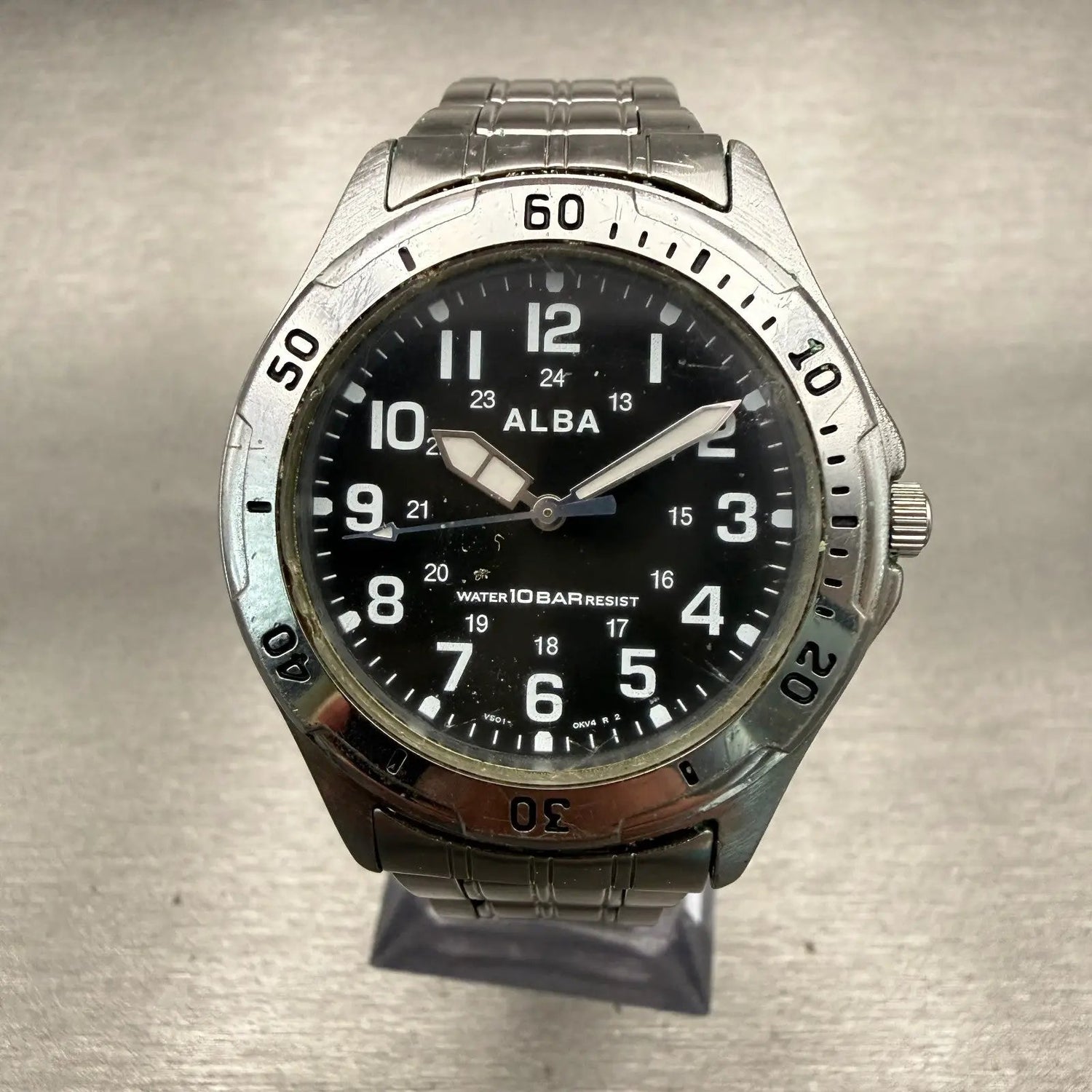 Seiko Alba Watch Men 35mm Black Dial Silver Tone Round V501-0DA0 New Battery VTG0