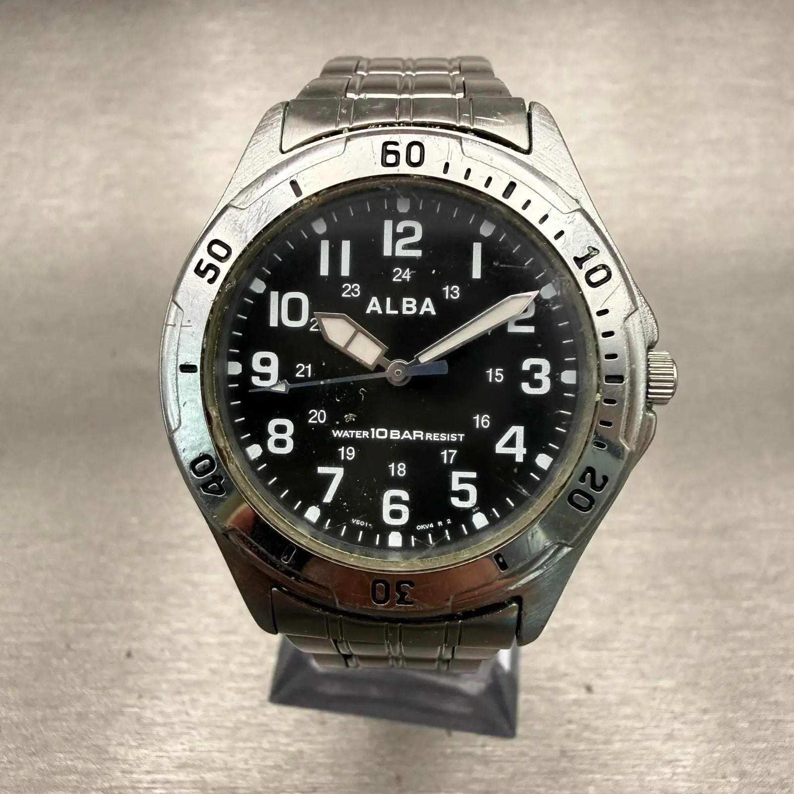 Seiko Alba Watch Men 35mm Black Dial Silver Tone Round V501-0DA0 New Battery VTG0