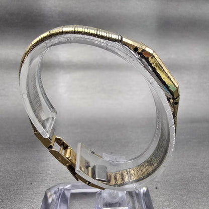 Seiko Watch Women 12mm Gold Dial Gold Tone Rectangle 2E20-5029 New Battery VTG8