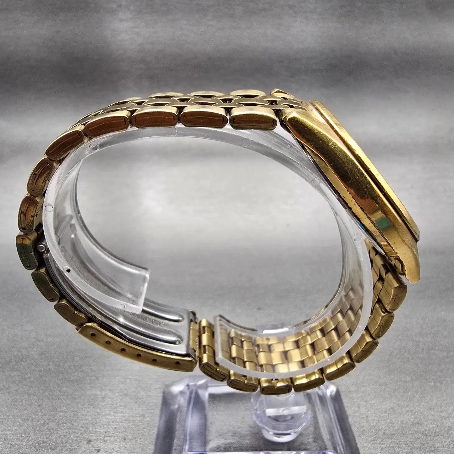 Seiko Watch Men 36mm Gold Dial Gold Tone Daydate Round 7N43-9048 New Battery VTG8