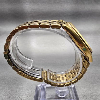 Seiko Watch Men 36mm Gold Dial Gold Tone Daydate Round 7N43-9048 New Battery VTG8