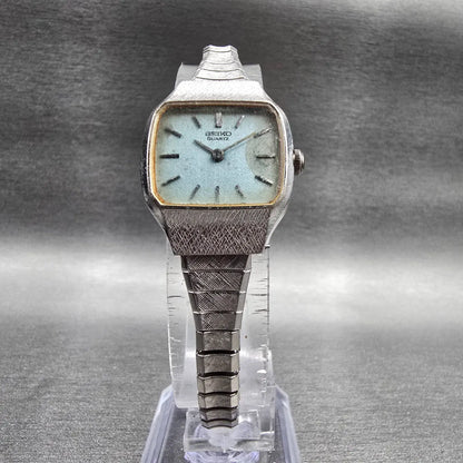 Seiko Watch Women 21mm Blue Dial Silver Tone Rectangle 4700-5079 New Battery JP5