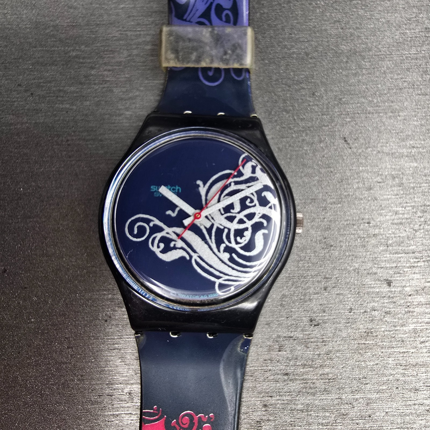 Swatch Tristan Mens Watch 34mm Blue Dial Black Tone Round GB135 New Battery2