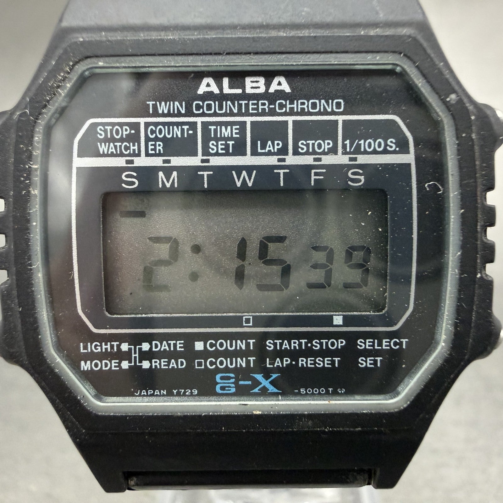 Seiko ALBA Digital Watch Men 34mm Digital Black Tone Chrono Y729-5000 New Batt1