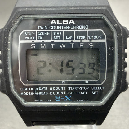 Seiko ALBA Digital Watch Men 34mm Digital Black Tone Chrono Y729-5000 New Batt1