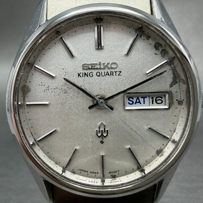 Seiko King Quartz Watch Men 36mm Silver Dial Steel Daydate 4823-8000 New Battery1