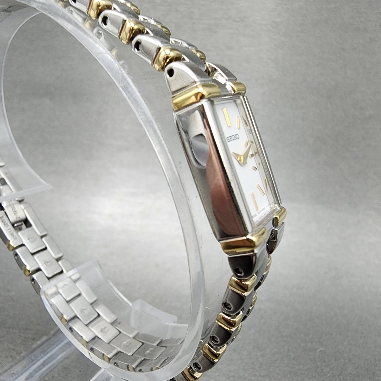 Seiko Tank Watch Women 13mm White Dial Two Tone Rectangle V2200AB0 New Battery3