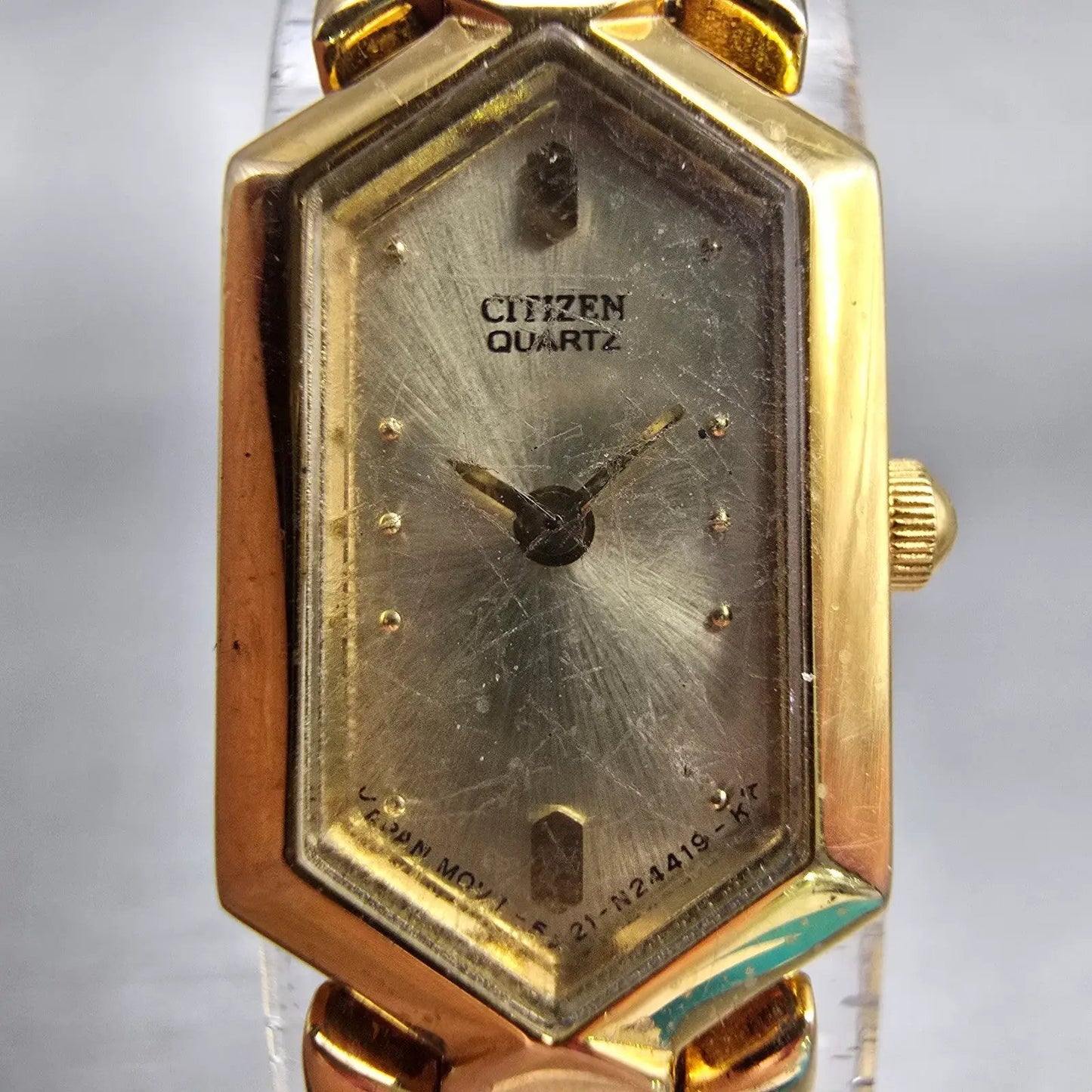 Citizen Watch Women 18mm Gold Dial Gold Tone Hexagon 5421-S41185 New Battery VTG1