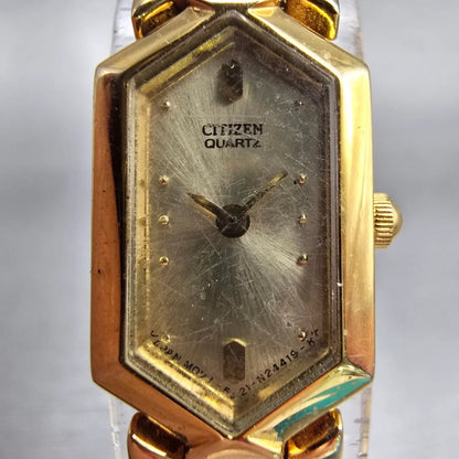 Citizen Watch Women 18mm Gold Dial Gold Tone Hexagon 5421-S41185 New Battery VTG1