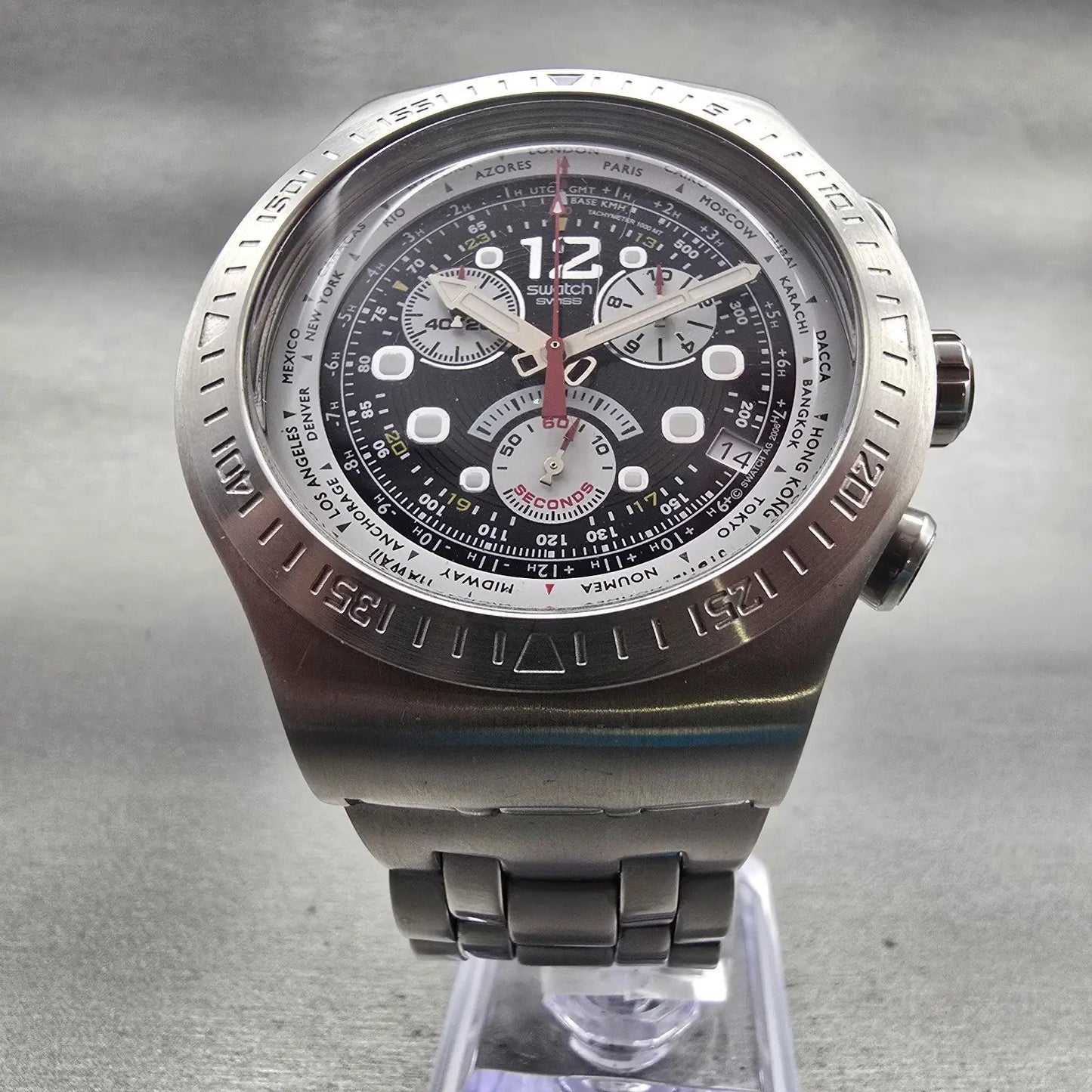 Swatch Irony Chrono Get Fly XL Watch Men Black Dial Steel READ!! YOS414G NewBat6