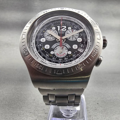 Swatch Irony Chrono Get Fly XL Watch Men Black Dial Steel READ!! YOS414G NewBat6