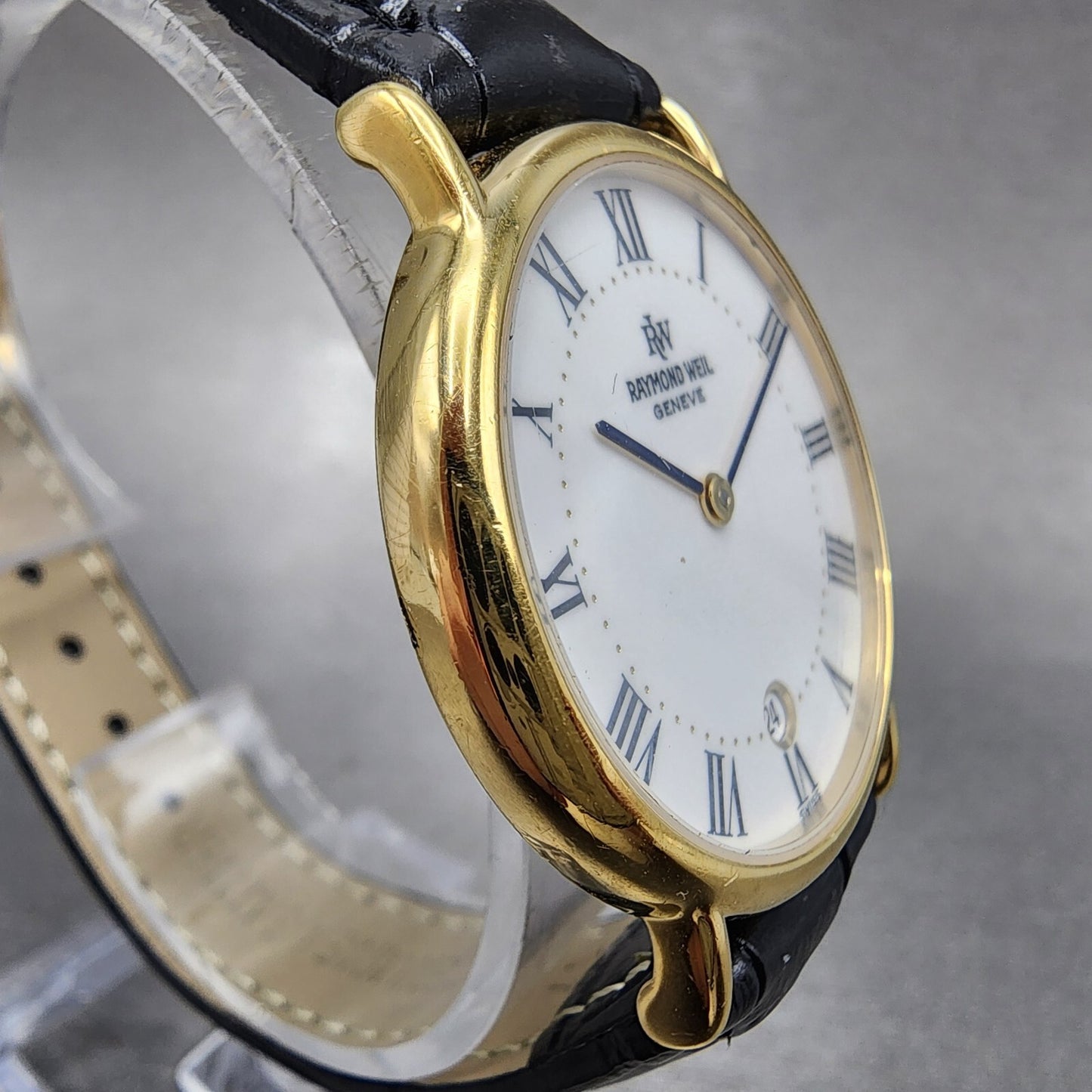 Raymond Weil Watch Men 32mm White Dial Gold Plated Date Round 91242 New Battery3