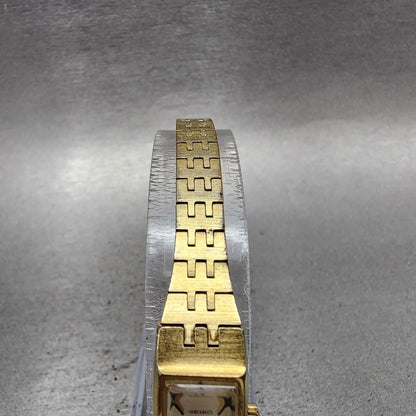 Seiko Tank Watch Women 12mm Champagne Dial Gold Tone Rectangle Manual Wind READ!4