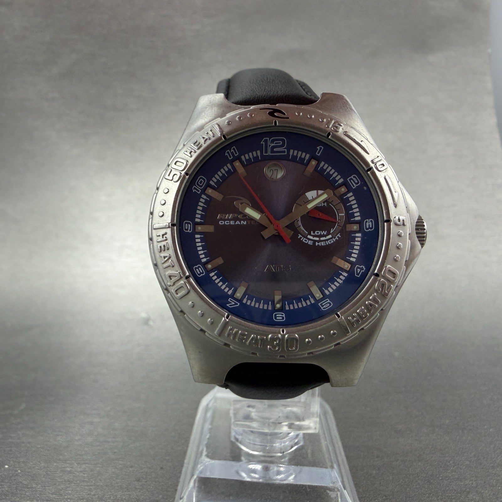 Ripcurl ATS Tide Dive Watch Men 41mm Blue Dial Silver Tone Date Round New batt5
