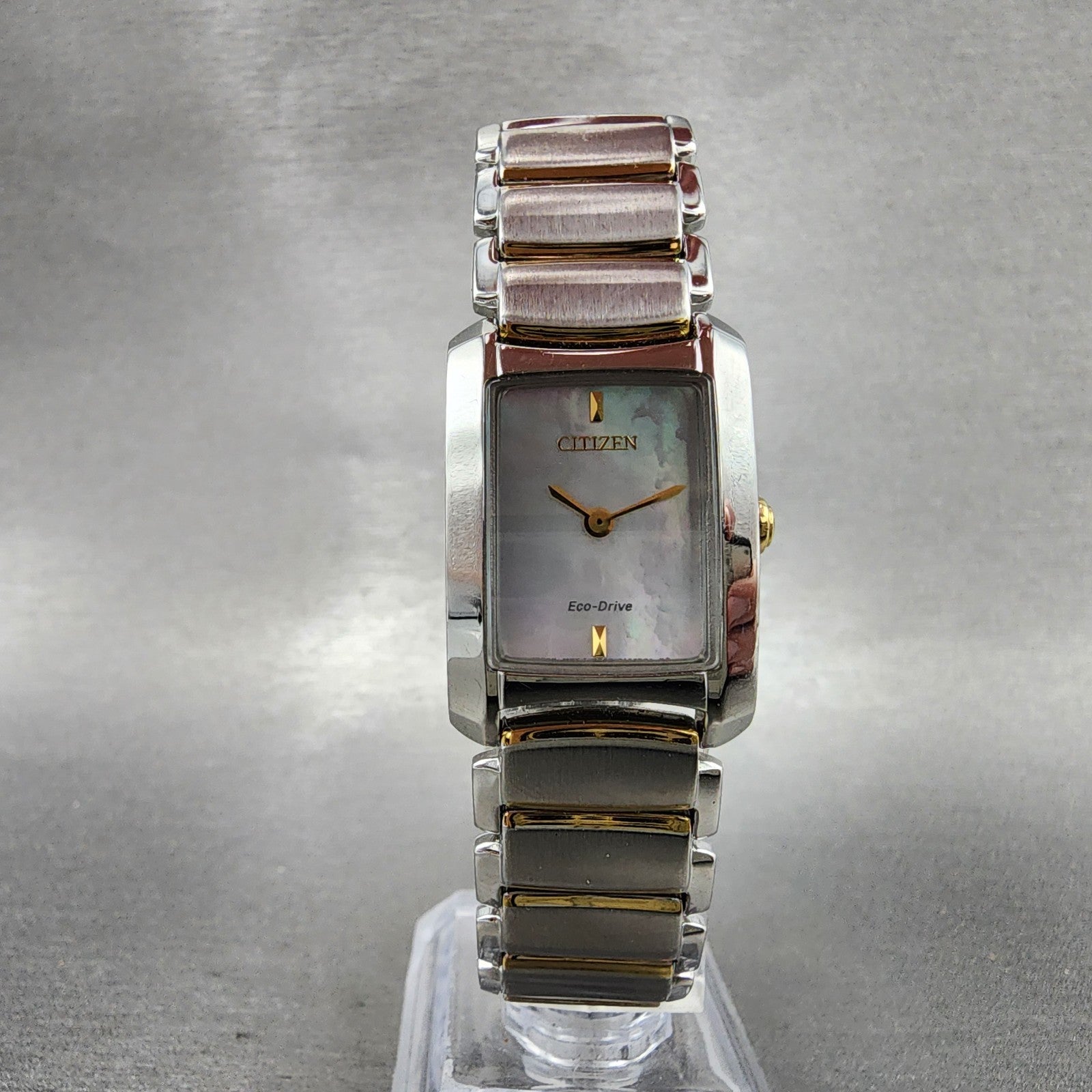 Citizen EcoDrive Tank Watch Women 20mm MOP Dial Two Tone Rectangle Runs5