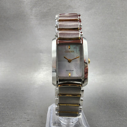 Citizen EcoDrive Tank Watch Women 20mm MOP Dial Two Tone Rectangle Runs5