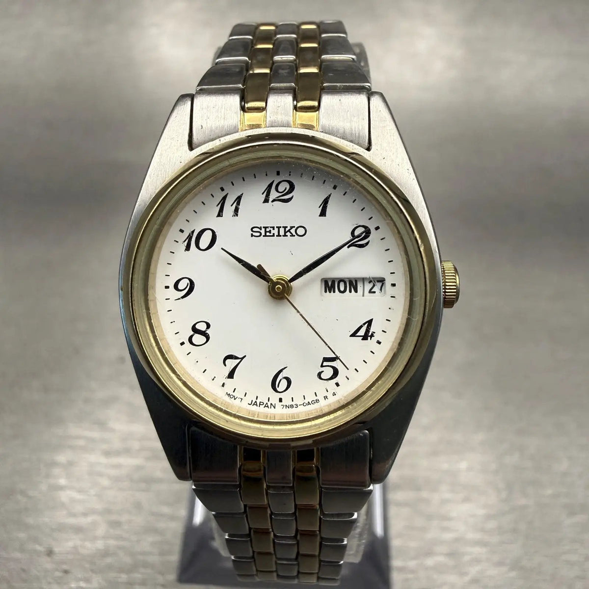 Seiko Watch Women 24mm White Dial Two Tone Daydate Round 7N83-0011 New Battery0